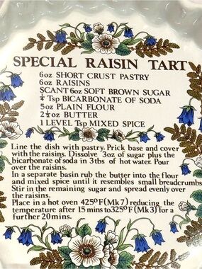 Vintage Ulster Ceramics Northern Ireland Raisin Tart Recipe Baking Dish - 9”